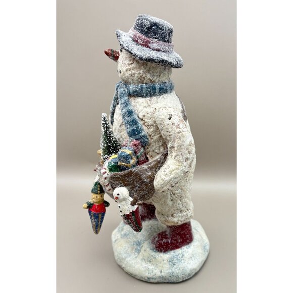 Vintage Traveling Snowman Christmas Figurine Toy Bag Glitter Finish CJF - Picture 3 of 8